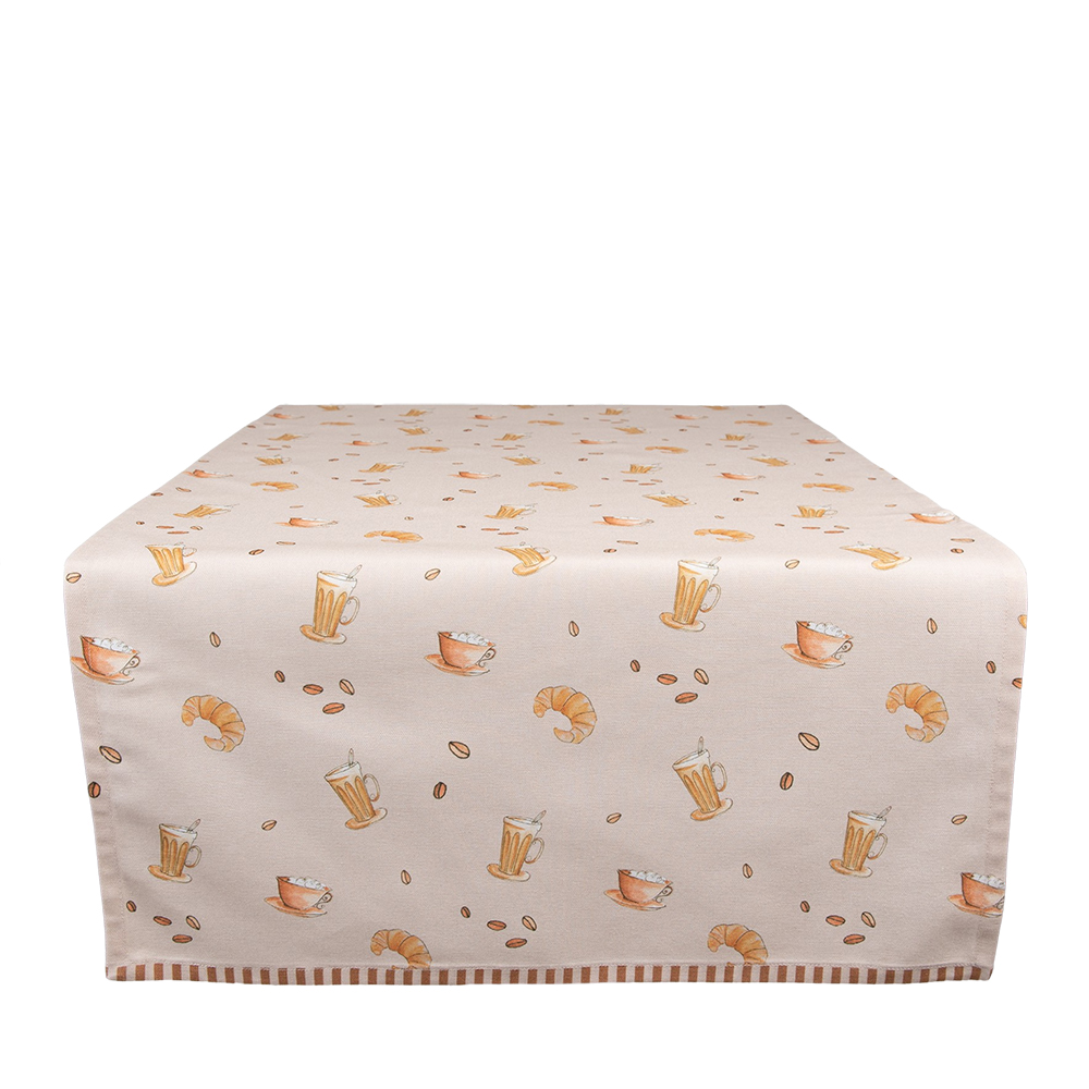 Clayre&Eef Tafelloper 50x140 cm Beige Katoen Croissant en Koffie afbeelding