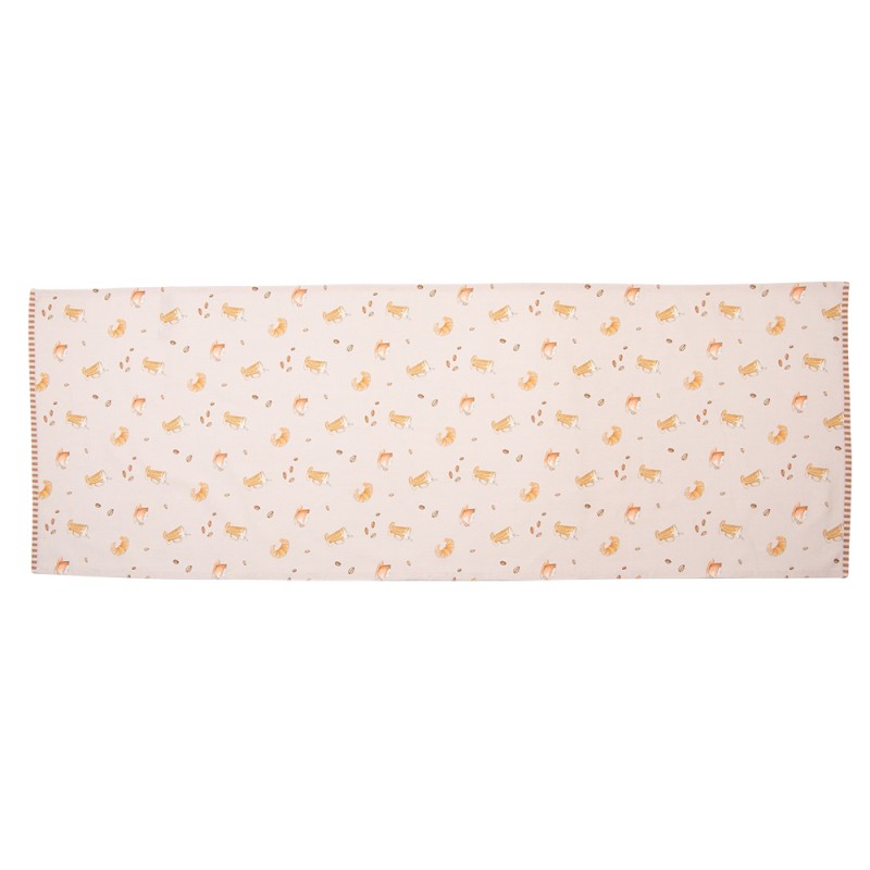Clayre & Eef Table Runner 50x140 cm Beige Cotton Croissant and Coffee