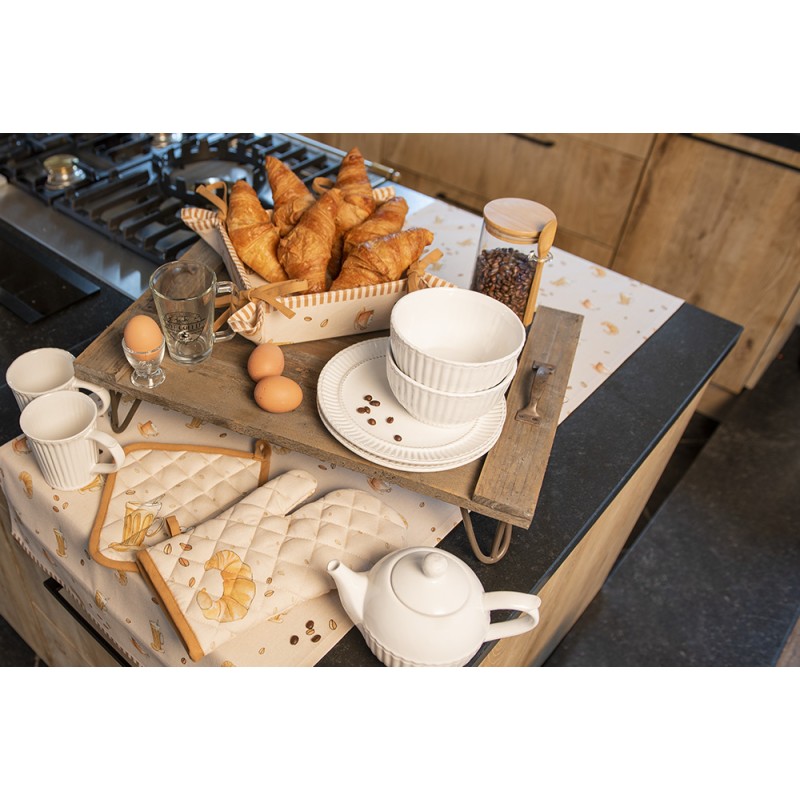 Clayre & Eef Tovaglia da tavolo 50x140 cm Beige Cotone Croissant e Caffè