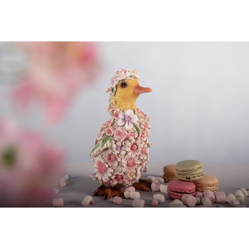 Clayre & Eef Figurine Duck 10x11x18 cm Pink Polyresin Flowers