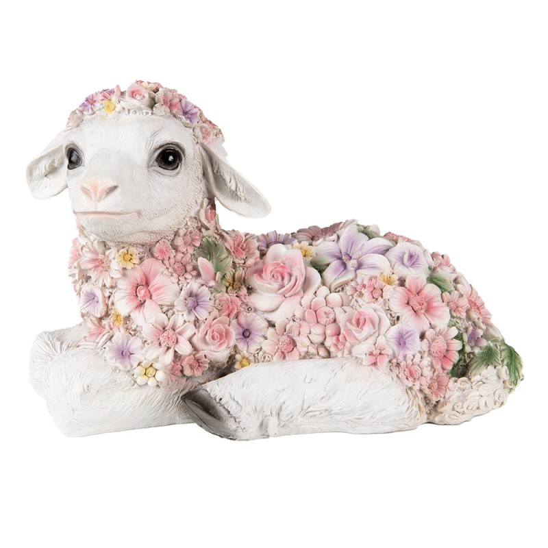 Clayre & Eef Figurine Mouton 25x13x16 cm Rose Polyrésine Fleurs