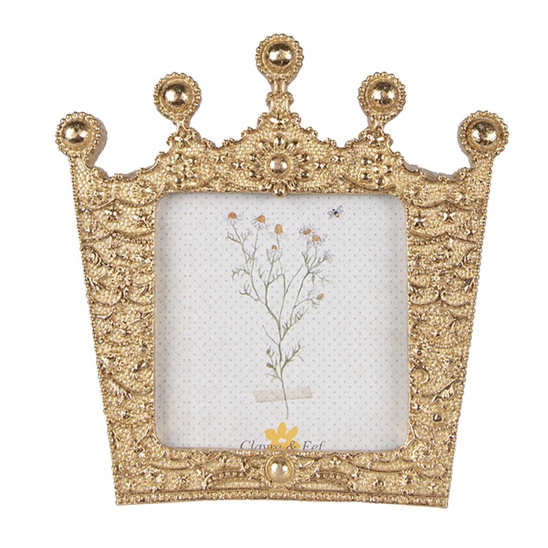 Clayre & Eef Photo Frame Crown 7x7 cm Gold colored Plastic