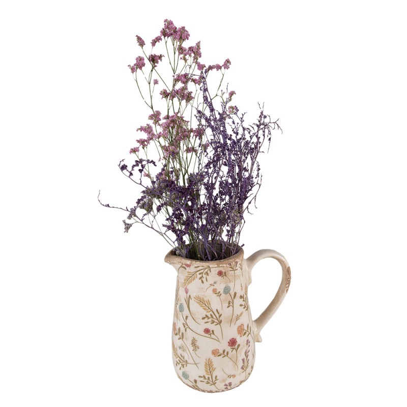 Clayre & Eef Dekorative Kanne 16x11x18 cm Rosa Beige Keramik Blumen