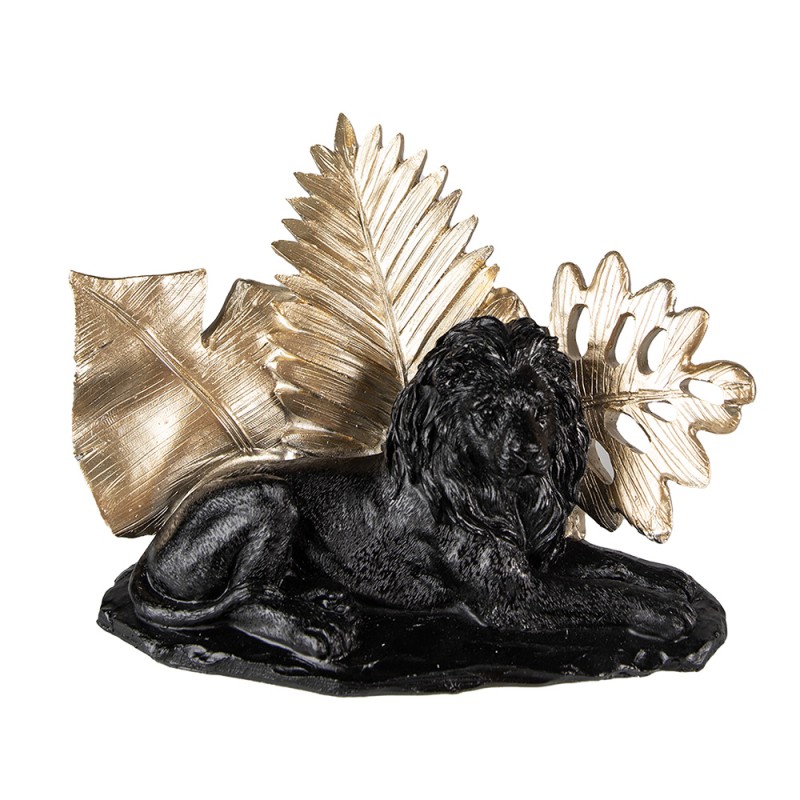 Clayre & Eef Beeld Leeuw 16 cm Zwart Goudkleurig Polyresin