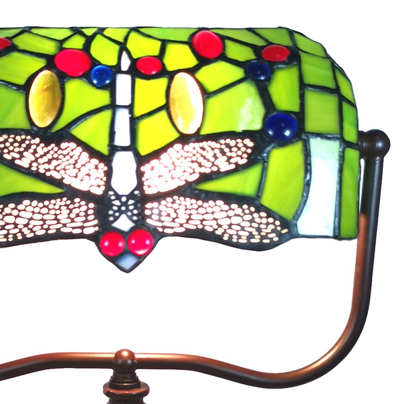 LumiLamp Lampe de table Tiffany 25x25x42 cm  Vert Rouge Polyrésine Verre Libellule