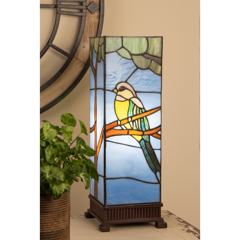 LumiLamp Lampada da tavolo Tiffany 18x18x48 cm  Blu Vetro Plastica Uccello