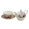 Clayre & Eef Tea for One 400 ml / 250 ml White Brown Porcelain Round Flowers