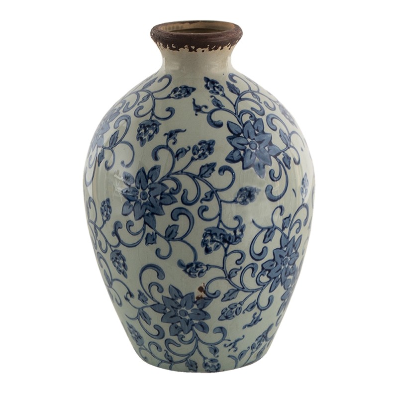 Clayre & Eef Vase Ø 13x19 cm Blue Green Ceramic Round Flowers