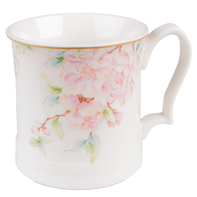 Clayre & Eef Mug 414 ml Blanc Rose Porcelaine Fleurs