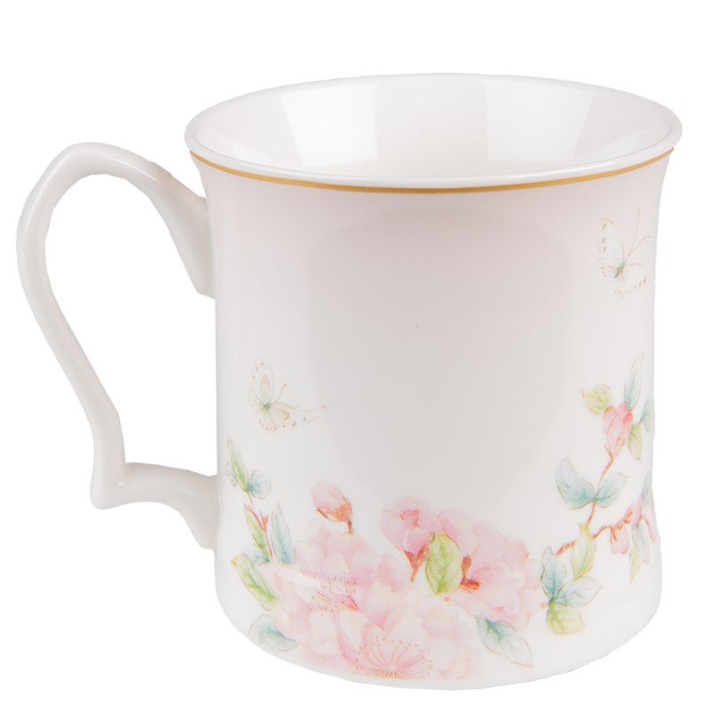 Clayre & Eef Mug 414 ml White Pink Porcelain Flowers