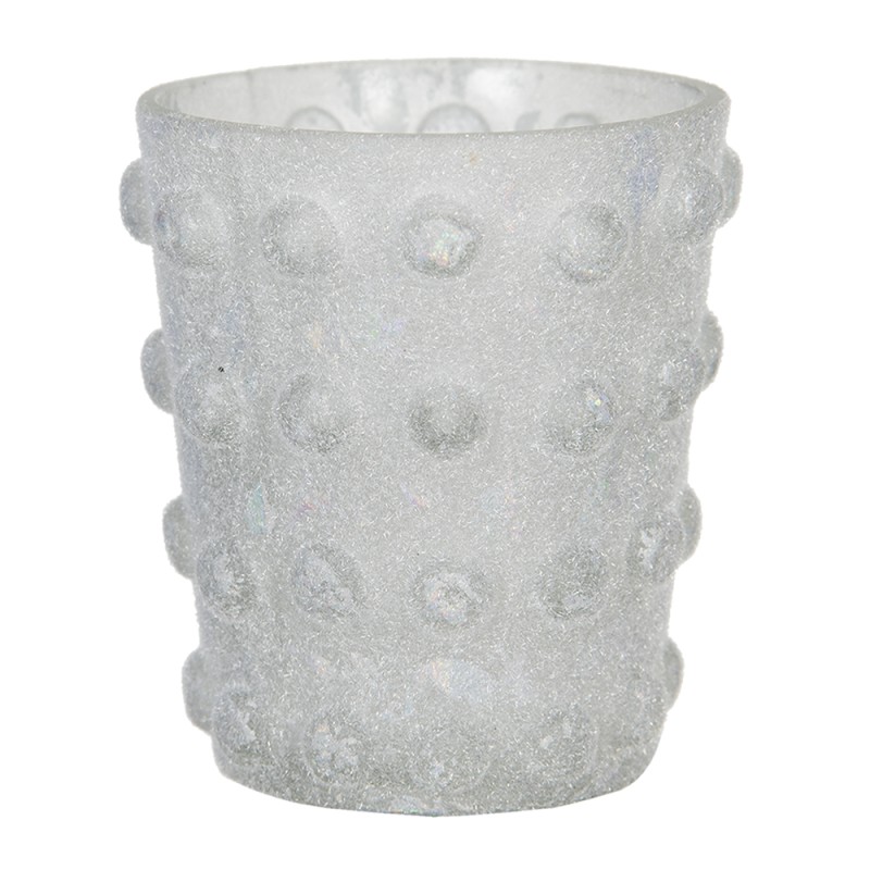 Clayre & Eef Tealight Holder Ø 8x8 cm White Glass Round