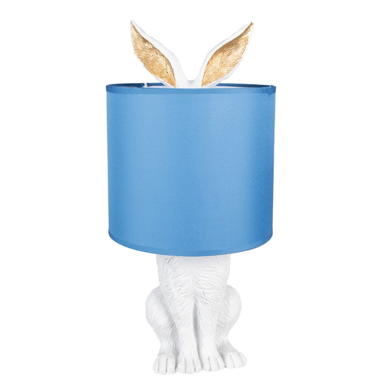 Clayre & Eef Lampe de table Lapin Ø 20x43 cm Blanc Bleu Plastique