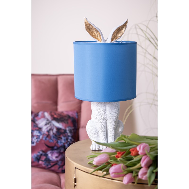 Clayre & Eef Tischlampe Kaninchen Ø 20x43 cm Weiß Blau Kunststoff