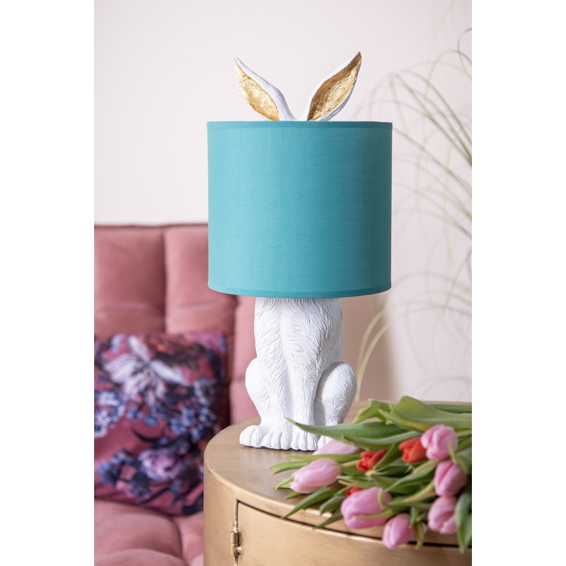 Clayre & Eef Table Lamp Rabbit Ø 20x43 cm White Green Plastic