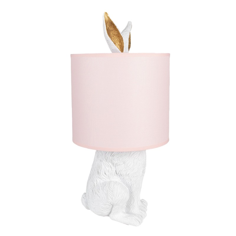 Clayre & Eef Table Lamp Rabbit Ø 20x43 cm White Pink Plastic