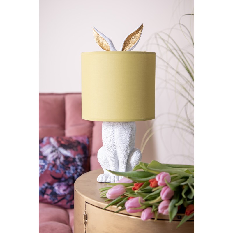Clayre & Eef Table Lamp Rabbit Ø 20x43 cm White Yellow Plastic