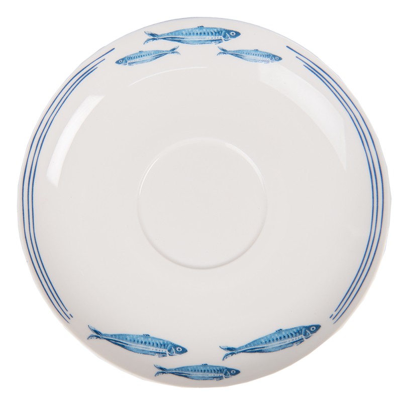 Clayre & Eef Tasse et soucoupe 250 ml Blanc Bleu Porcelaine Poissons