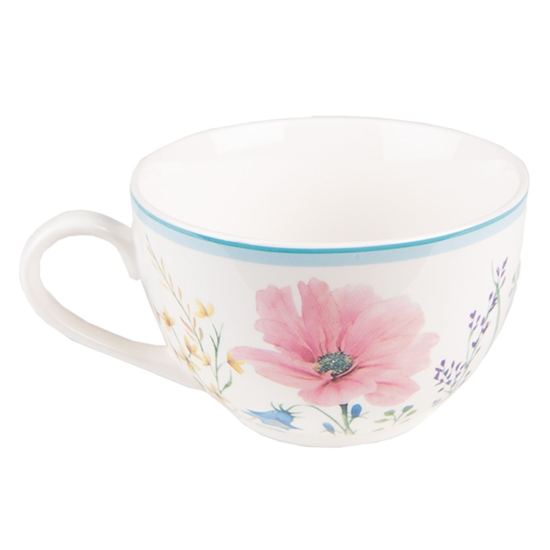 Clayre & Eef Tasse et soucoupe 230 ml Blanc Rose Porcelaine Fleurs