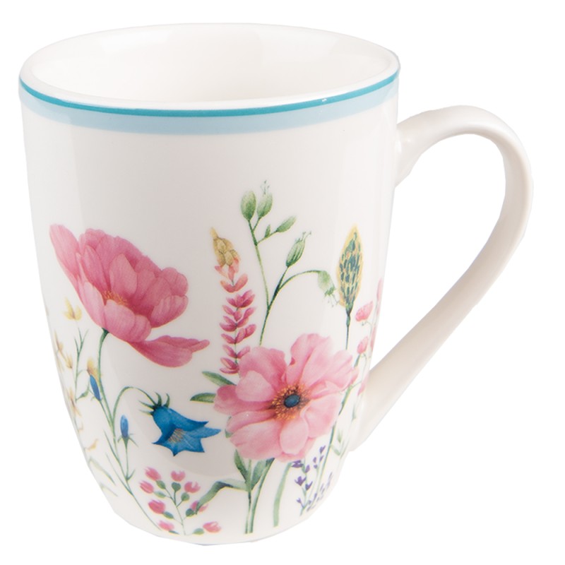 Clayre & Eef Mug 360 ml White Pink Porcelain Flowers