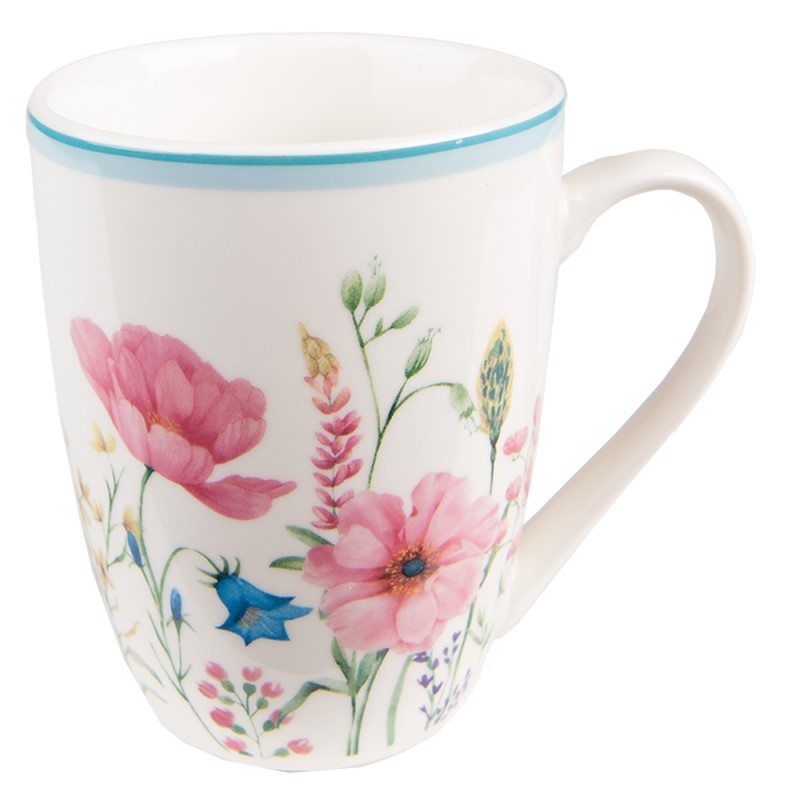 Clayre & Eef Tazza 360 ml Bianco Rosa  Porcellana Fiori