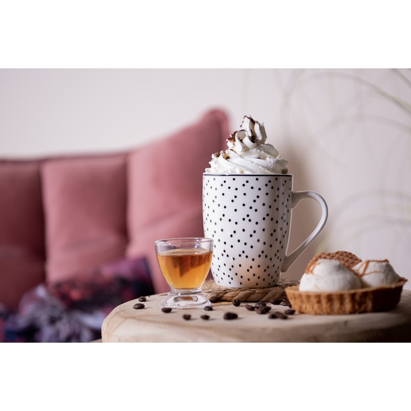 Clayre & Eef Mug 350 ml Blanc Noir Porcelaine