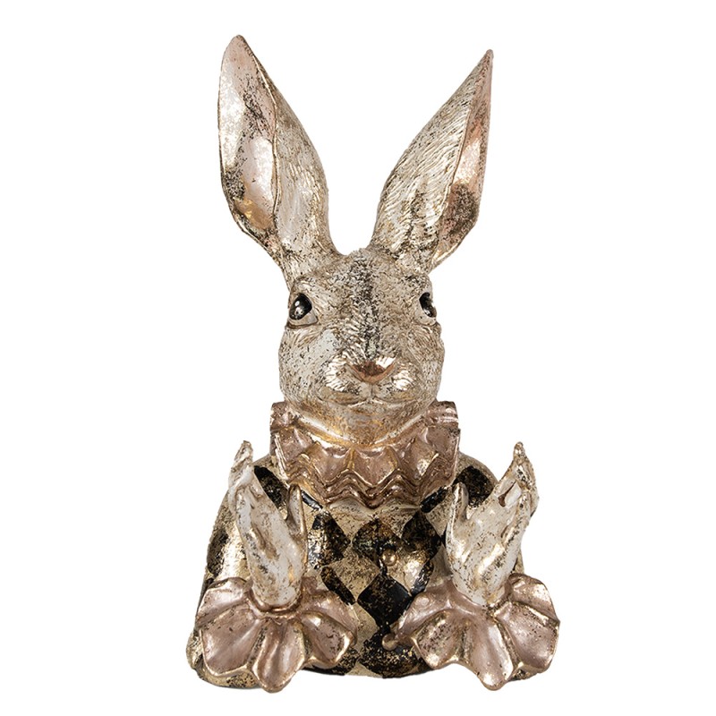 Clayre & Eef Figurine Rabbit 14x13x24 cm Beige Gold colored Polyresin