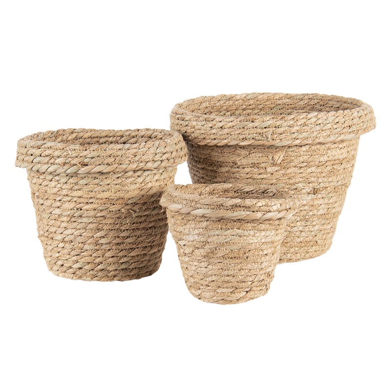 Clayre & Eef Storage Basket Set of 3 Ø 25x21 / Ø 22x18 / Ø 17x13 cm Brown Rope Round