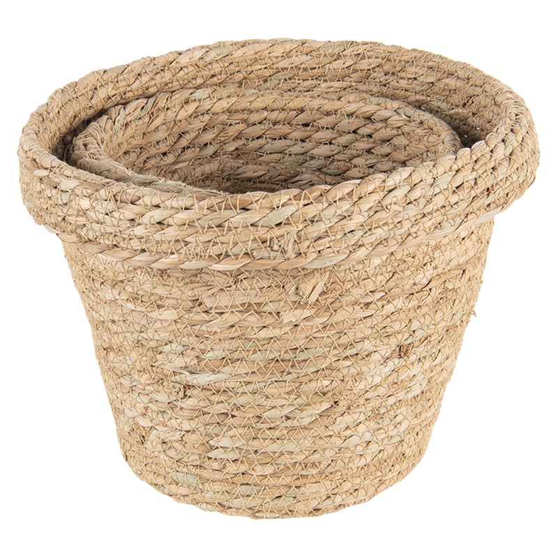 Clayre & Eef Storage Basket Set of 3 Ø 25x21 / Ø 22x18 / Ø 17x13 cm Brown Rope Round
