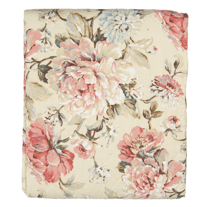 Clayre & Eef Couvertures 2-persoons Beige Rose Polyester Coton Rectangle Fleurs