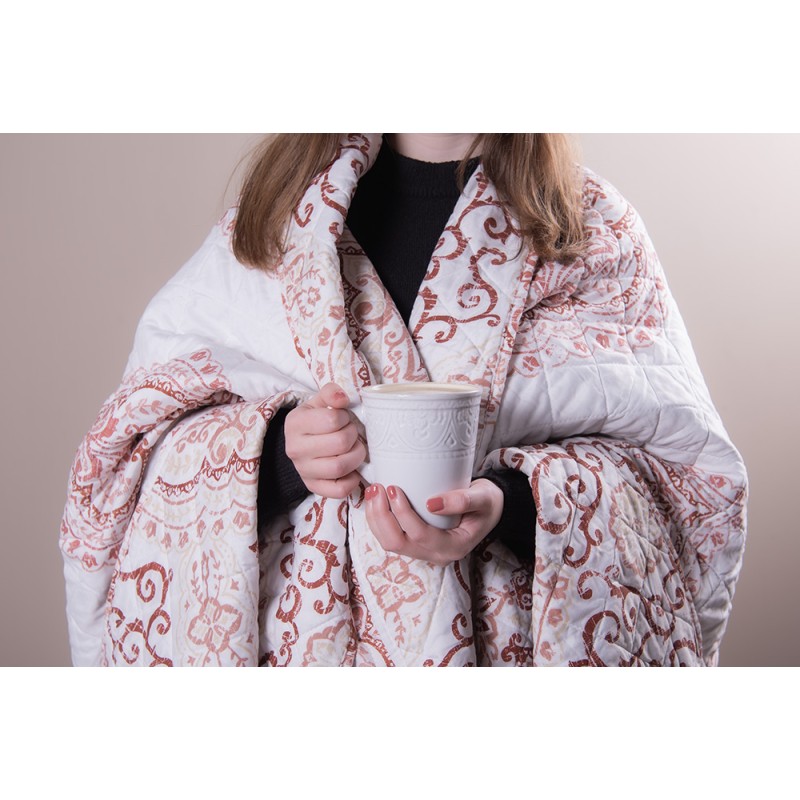 Clayre & Eef Bedsprei  2-persoons Wit Rood Katoen Polyester Rechthoek