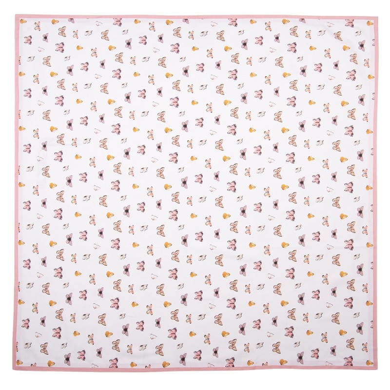 Clayre & Eef Tischdecke 100x100 cm Beige Rosa Baumwolle Quadrat Schmetterlinge