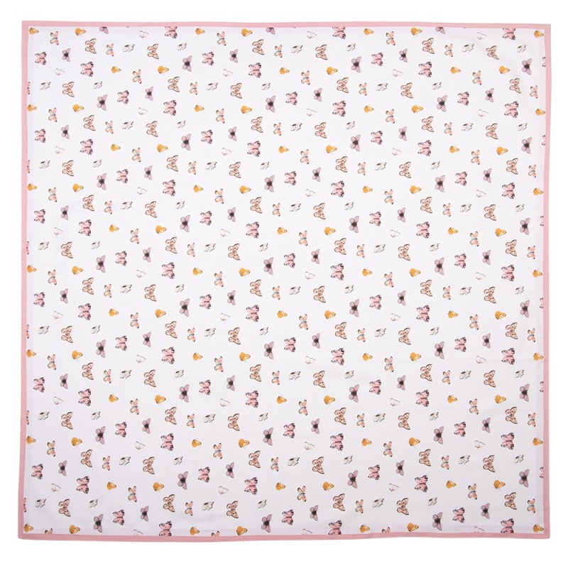 Clayre & Eef Nappe 100x100 cm Beige Rose Coton Carré Papillons