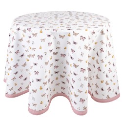 Clayre & Eef Tablecloth Ø 170 cm Beige Pink Cotton Round Butterflies