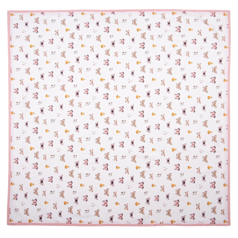 Clayre & Eef Tischdecke 150x150 cm Beige Rosa Baumwolle Quadrat Schmetterlinge