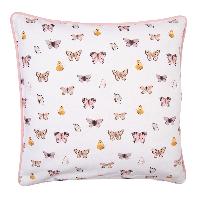 Clayre & Eef Cushion Cover 40x40 cm Beige Pink Cotton Butterflies
