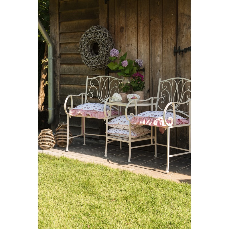 Clayre & Eef Chair Cushion Cover 40x40 cm Beige Pink Cotton Butterflies