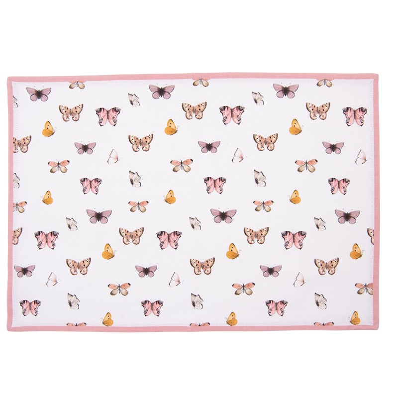 Clayre & Eef Placemats Set of 6 48x33 cm Beige Pink Cotton Butterflies