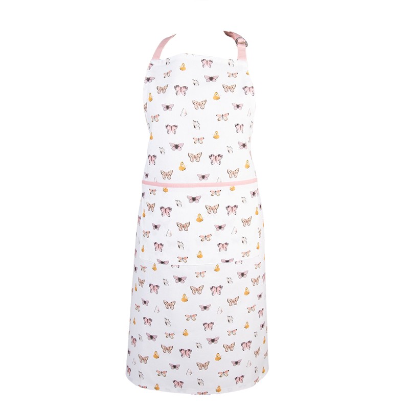 Clayre & Eef Kitchen Apron 70x85 cm Beige Pink Cotton Butterflies