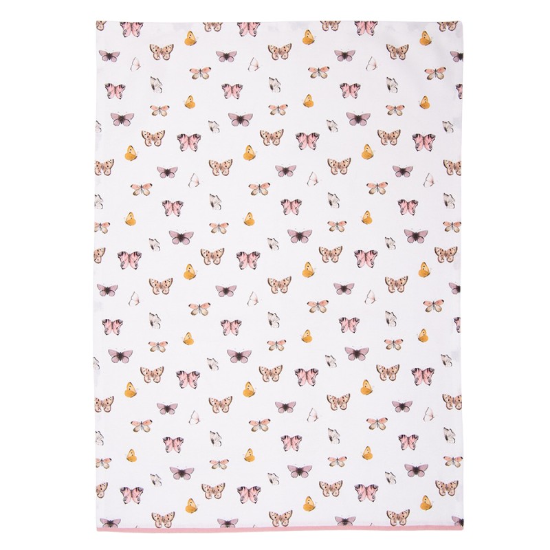 Clayre & Eef Tea Towel  50x70 cm Beige Pink Cotton Butterflies