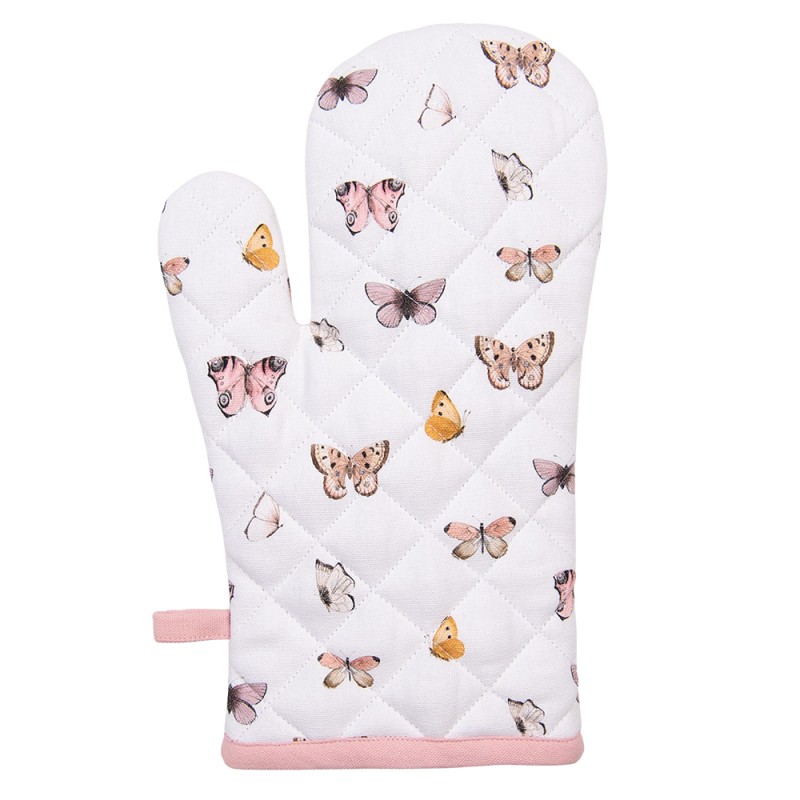 Clayre & Eef Oven Mitt 18x30 cm Beige Pink Cotton Butterflies