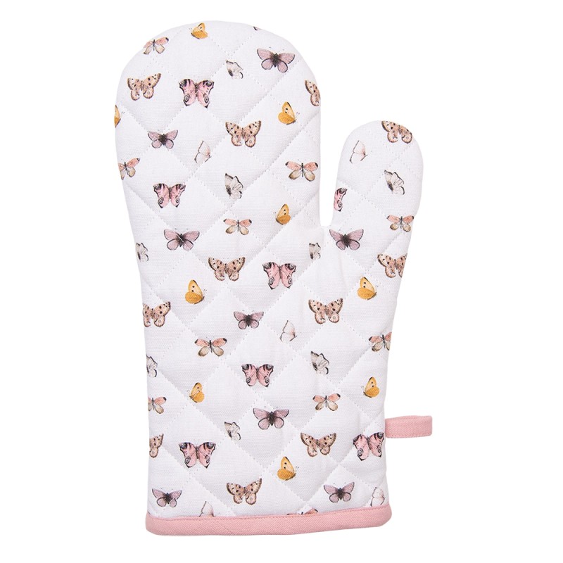 Clayre & Eef Oven Mitt 18x30 cm Beige Pink Cotton Butterflies