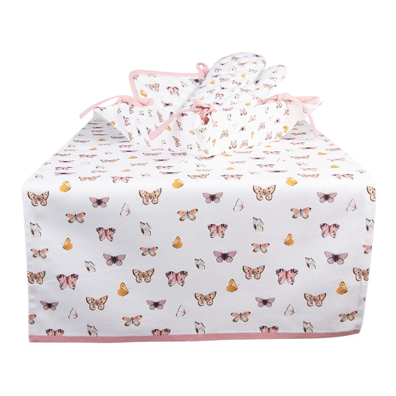 Clayre & Eef Manique de four 18x30 cm Beige Rose Coton Papillons