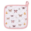 Clayre & Eef Pot Holder 20x20 cm Beige Pink Cotton Butterflies