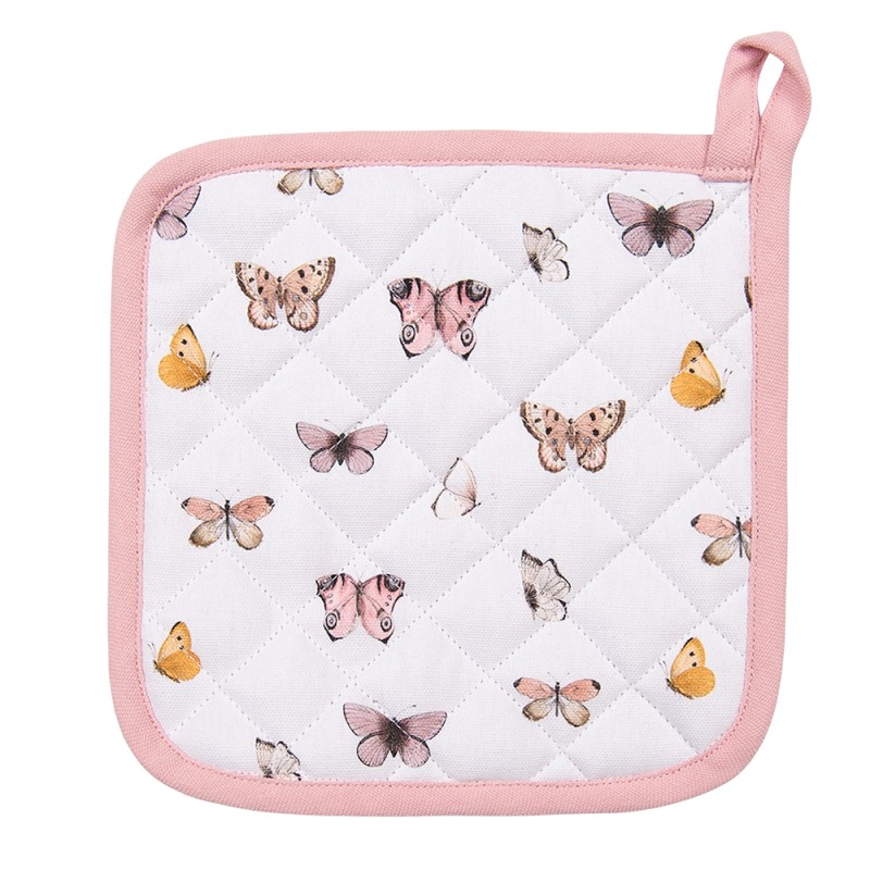 Clayre & Eef Manique 20x20 cm Beige Rose Coton Papillons