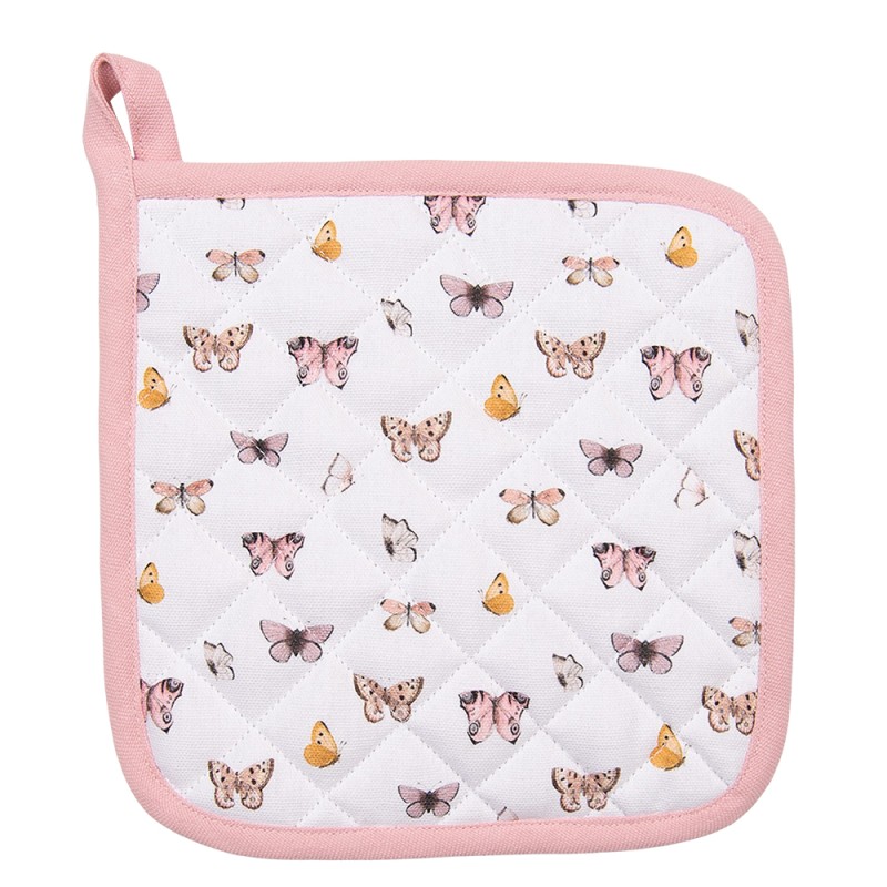 Clayre & Eef Pot Holder 20x20 cm Beige Pink Cotton Butterflies