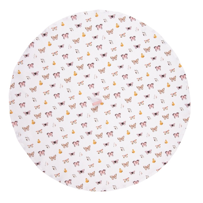 Clayre & Eef Theedoek  Ø 80 cm Beige Roze Katoen Rond Vlinders