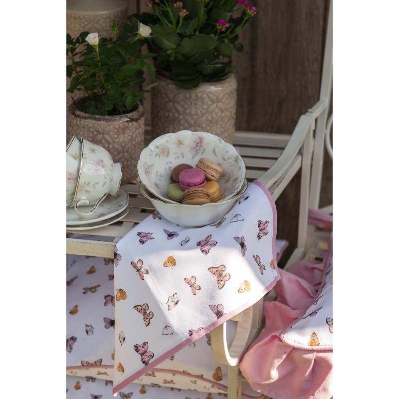Clayre & Eef Tea Towel  Ø 80 cm Beige Pink Cotton Round Butterflies