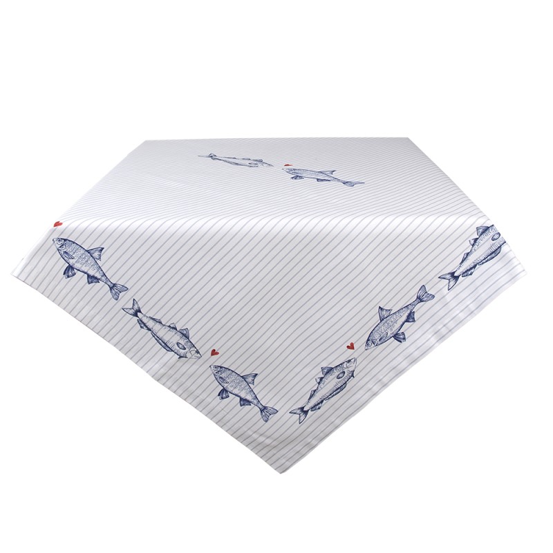 Clayre & Eef Tablecloth 100x100 cm White Blue Cotton Square Fishes