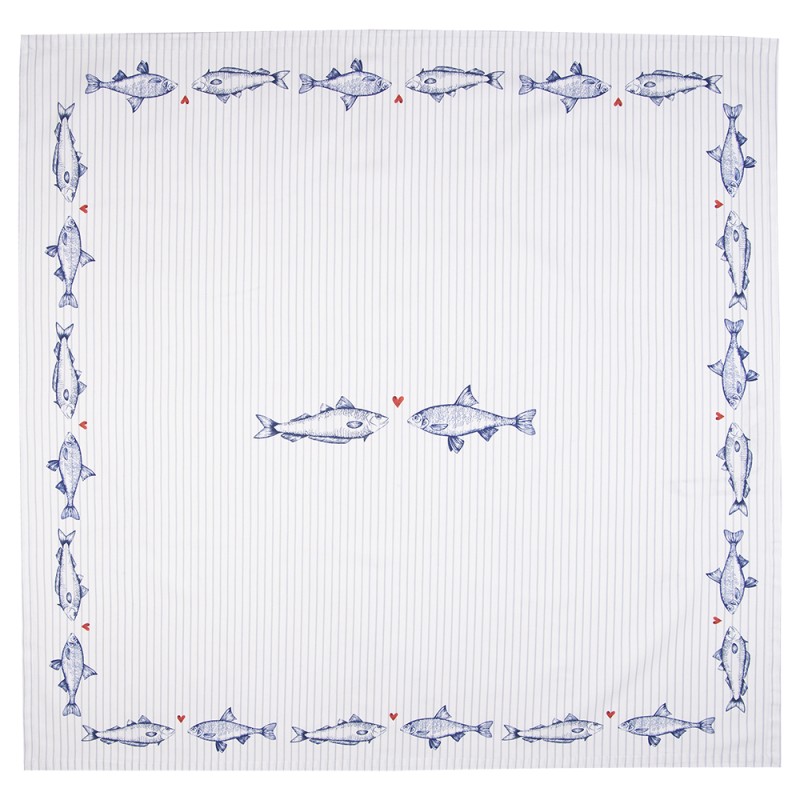 Clayre & Eef Tafelkleed  130x180 cm Wit Blauw Katoen Rechthoek Vissen
