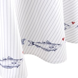 Clayre & Eef Tablecloth Ø 170 cm White Blue Cotton Round Fishes